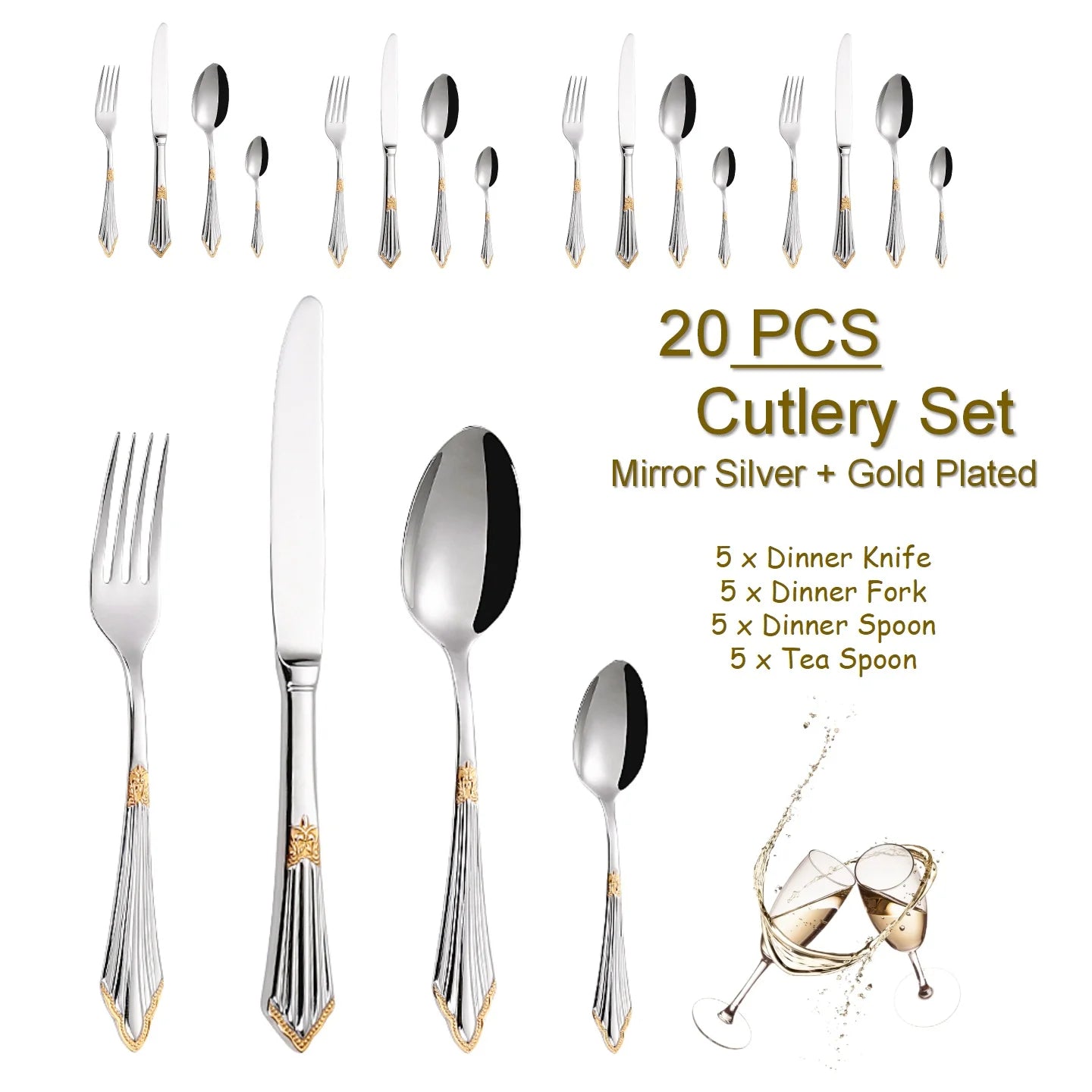 PCS Luxury Gold Plated Flatware Set Dishwasher Safe