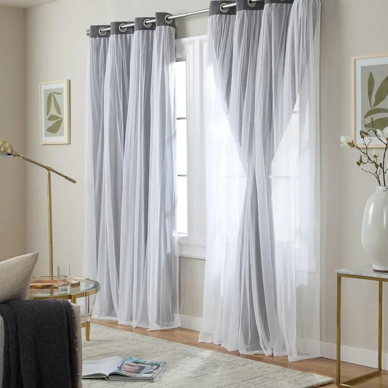 Layered Solid Room Darkening Blackout and Sheer Grommet in USA