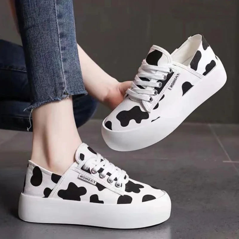 Stylish Leopard Print Sneakers Women Spring Chunky Canvas Shoes in USA