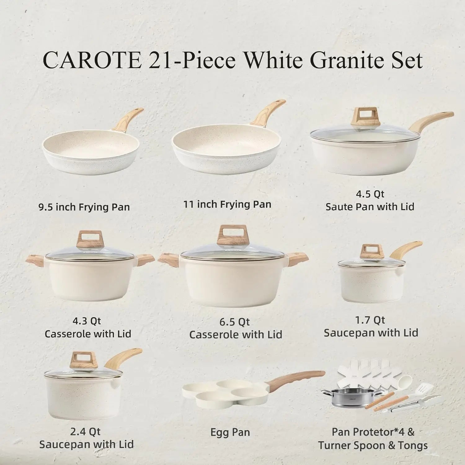 Pots and Pans Set, Nonstick Cookware Sets, White Granite