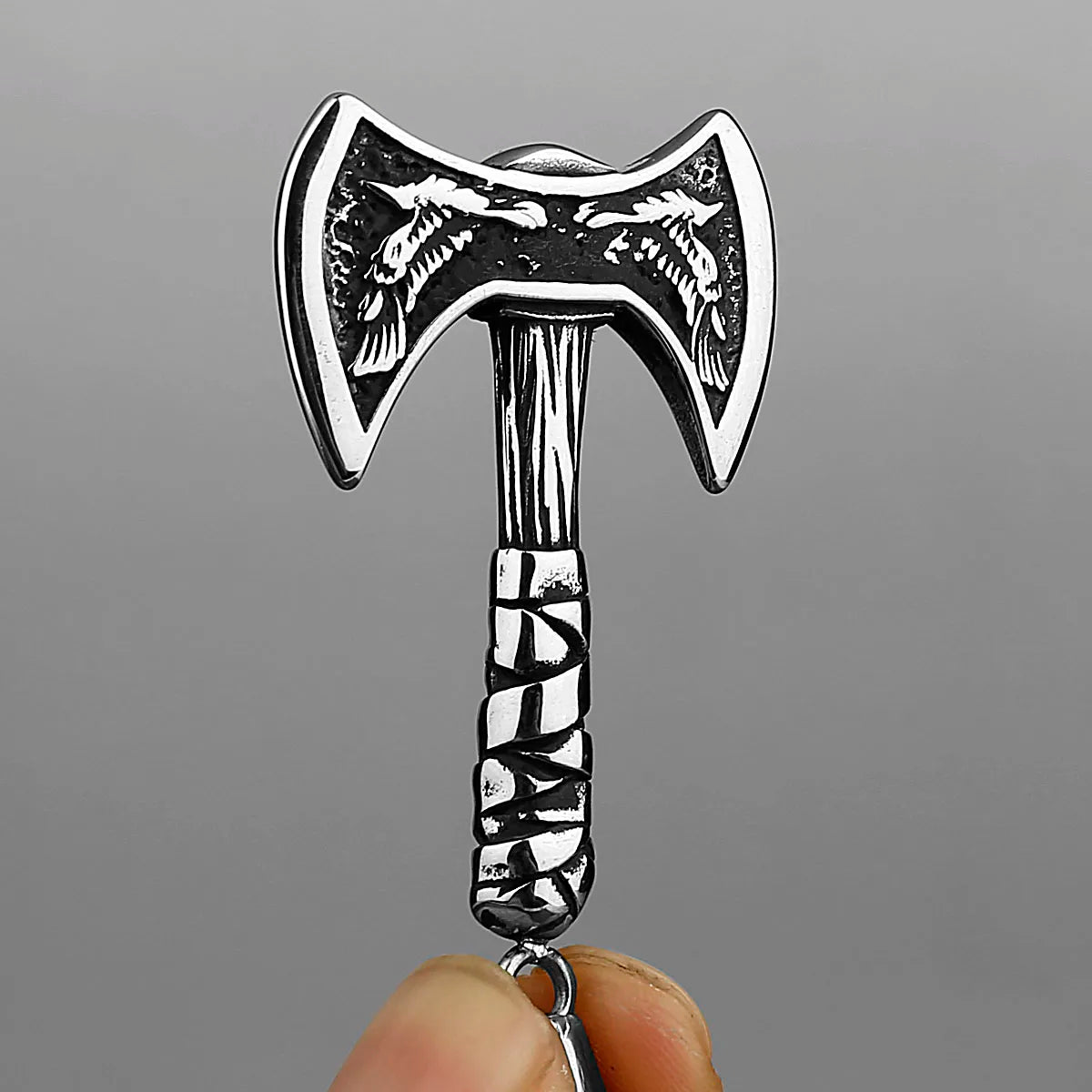 Viking Odin Raven Double Axe Necklace Mixed Gold Color Stainless Steel