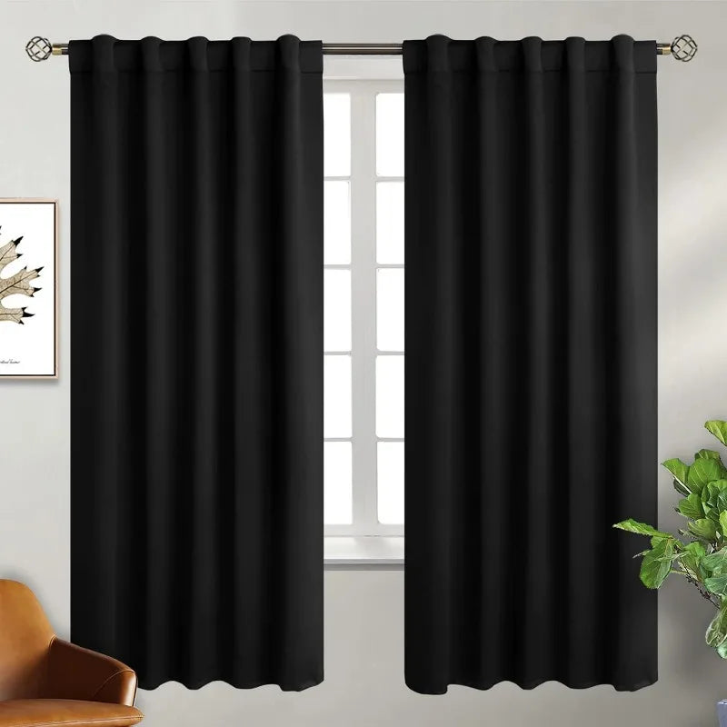 Navy Blue Elegant Blackout Curtains Rod Pocket in USA