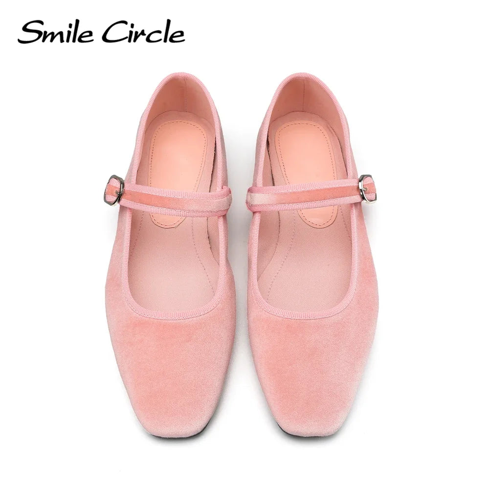 Smile Circle Velvet Mary Jane Ballet Flats Women IN USA.