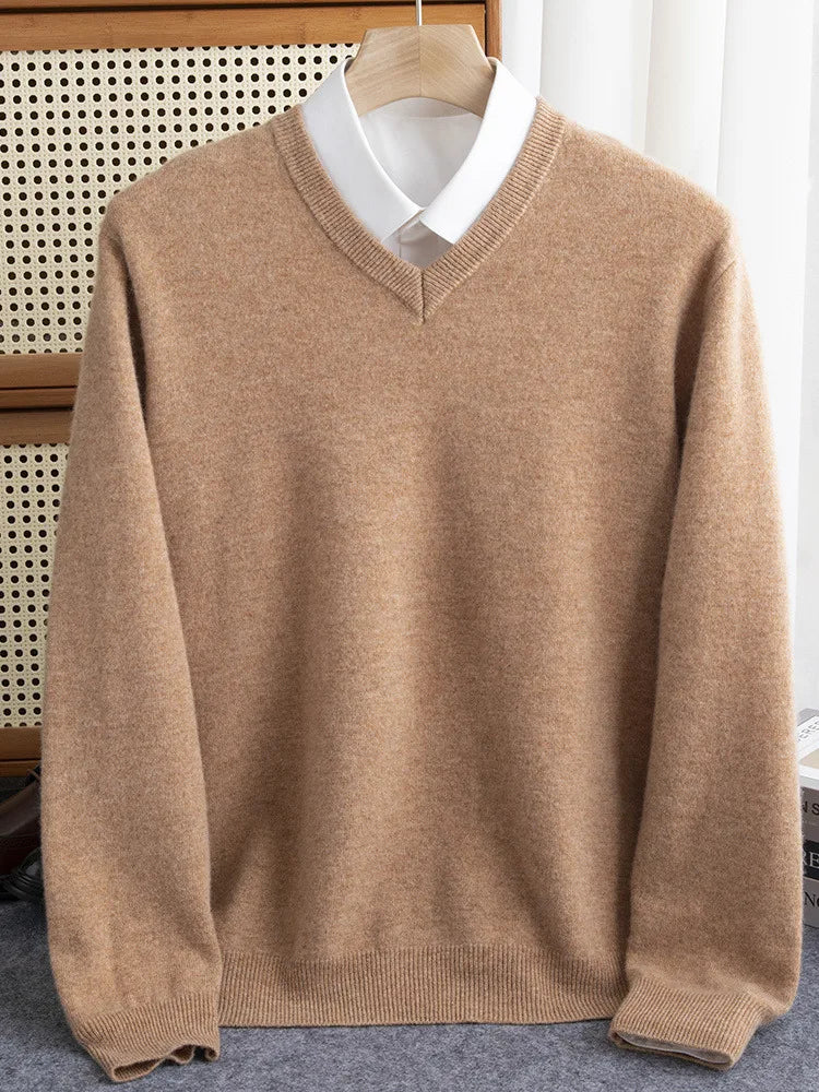 Men Merino Wool Sweater V-Neck Pullover Autumn Winter Cashmere in USA