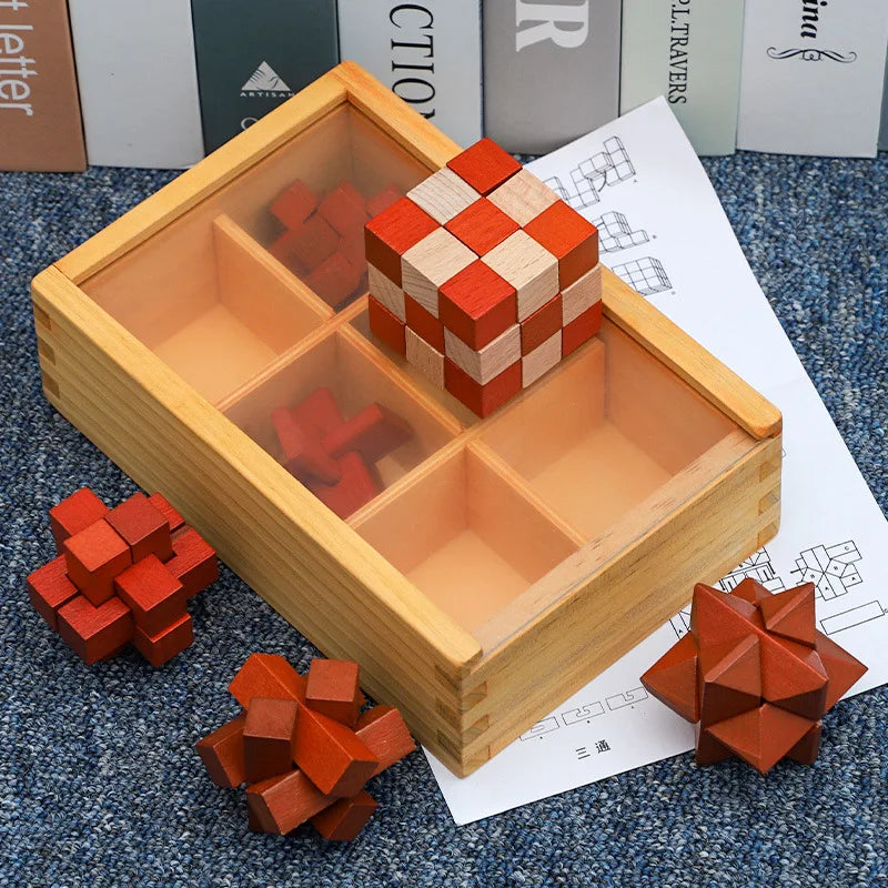 Wooden Puzzle Box Set Intelligent Unlock Toy Kong Ming in USA