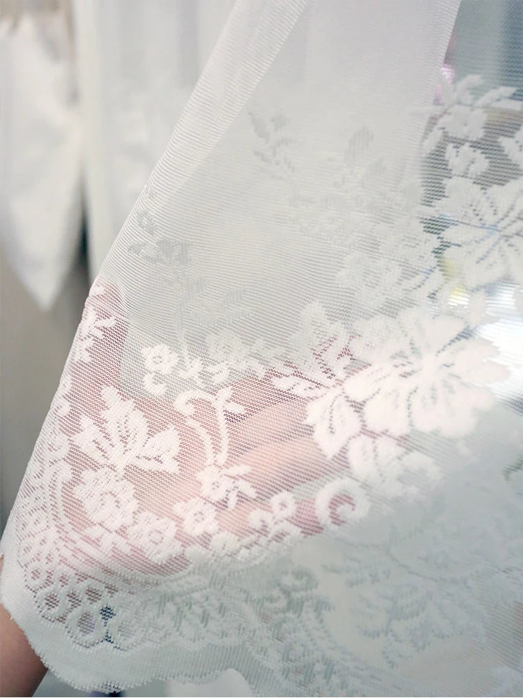 White Lace Floral Embroidered Semi Sheer Curtain IN USA.