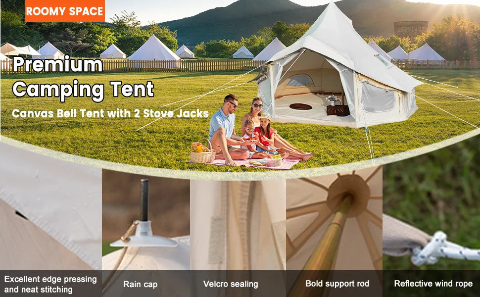 Portable Canvas Yurt Tent Stove Jack,Large Family Camping in USA