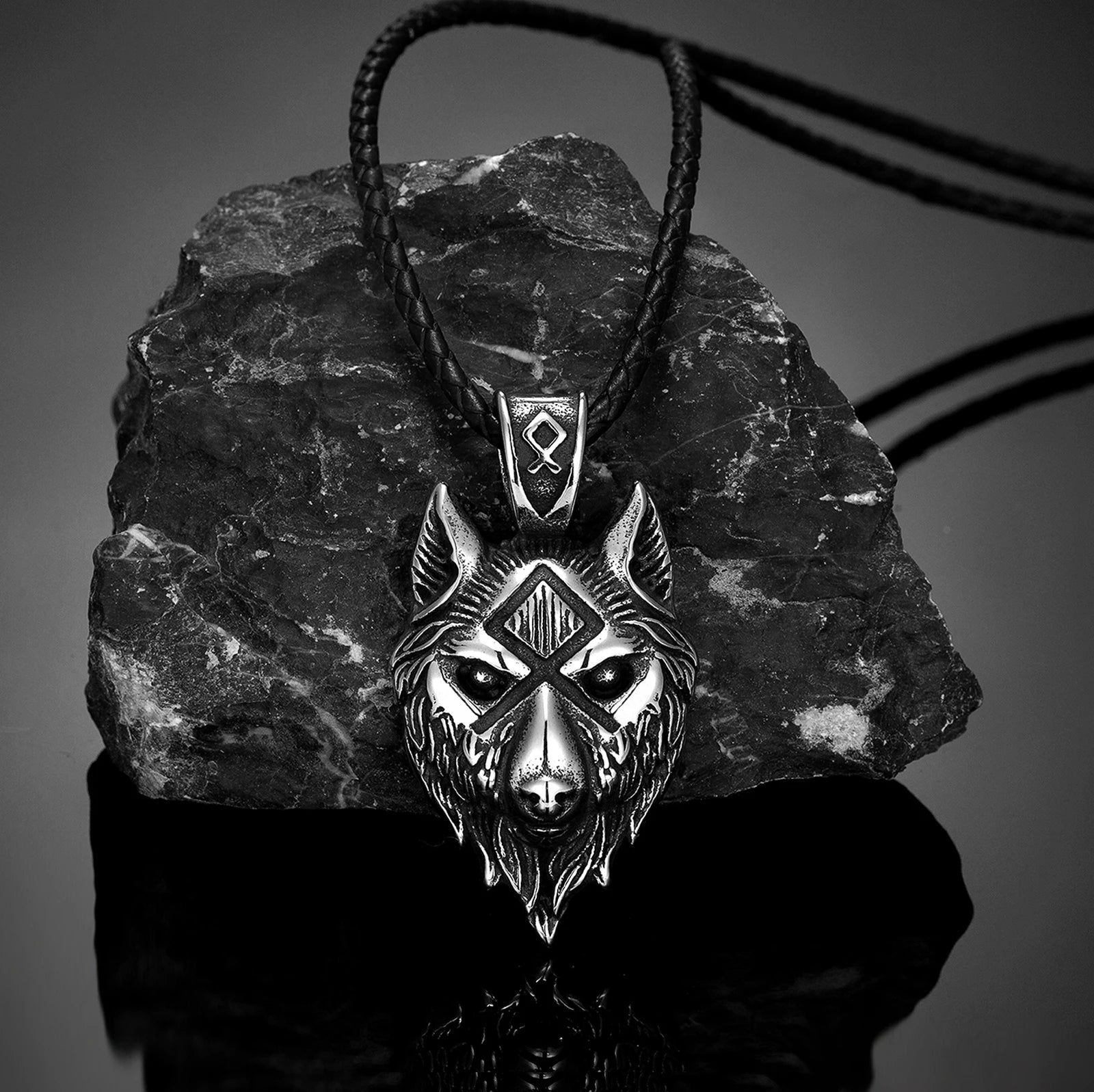 Punk Viking Wolf Necklace Men Norse Mythology Odin's Runes in USA