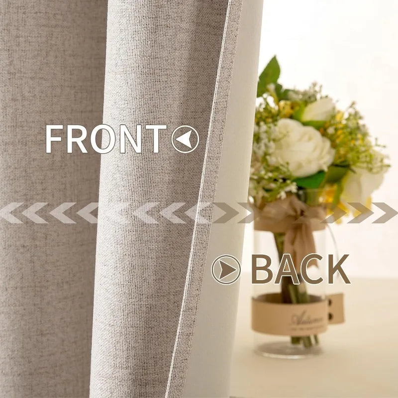 Blackout Linen Textured Curtains for Bedroom Solid Thermal Insulated G