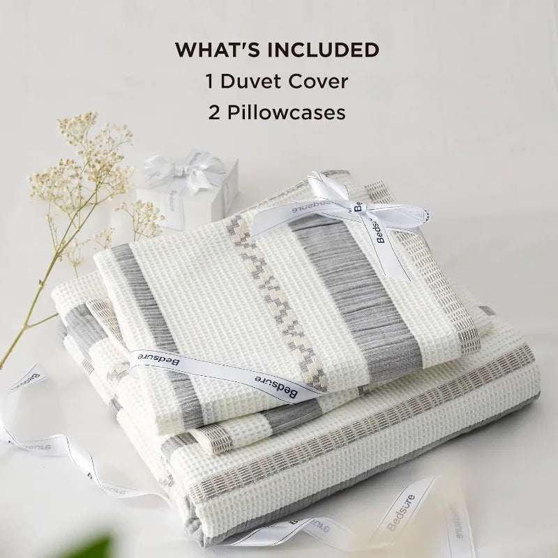 Cotton Waffle Weave Coconut White Duvet Cover Set