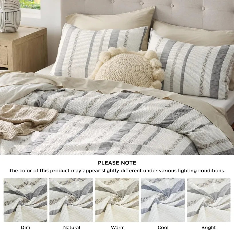 Cotton Waffle Weave Coconut White Duvet Cover Set