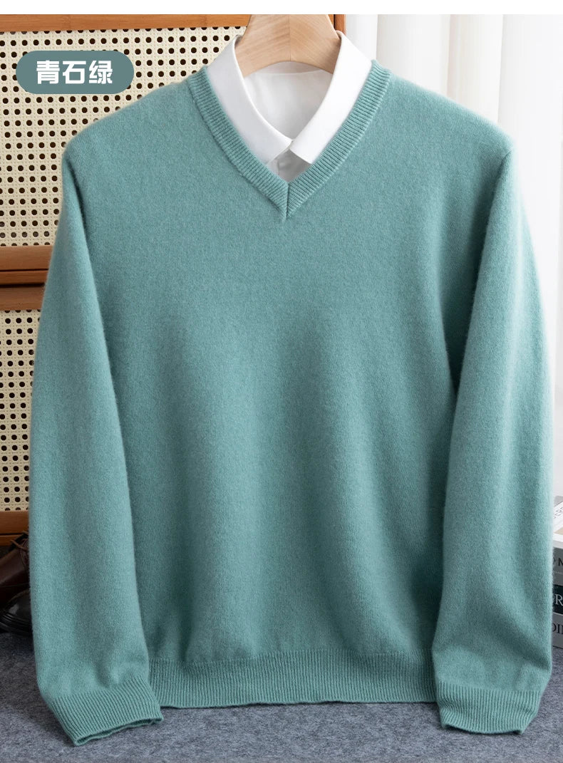 Men Merino Wool Sweater V-Neck Pullover Autumn Winter Cashmere in USA