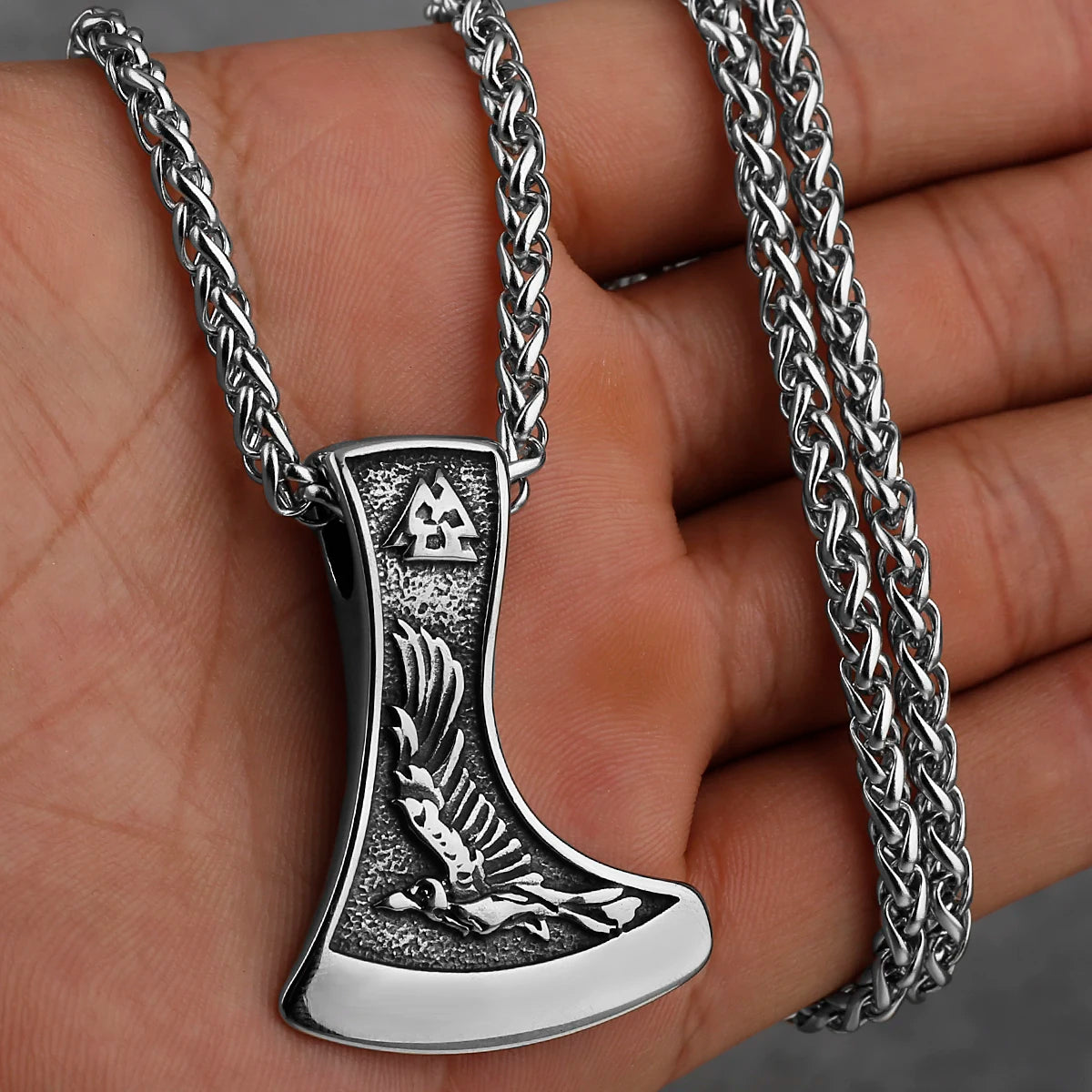 Stainless Steel Viking Axe Pendant Necklace Men's Celtic Valknut in USA