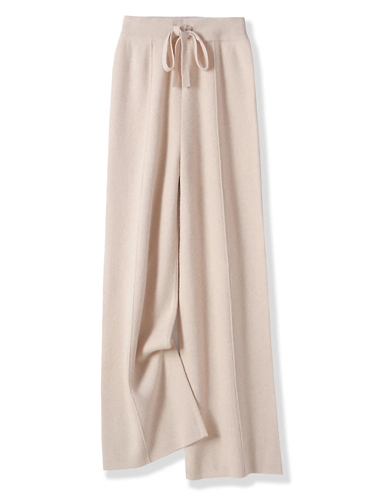 Women Merino Wool Knitted Wide Leg Pants Autumn in USA.