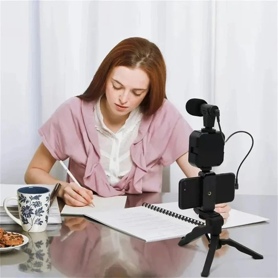 Smartphone Vlogging With Tripod Phone Holder Mini Microphone in USA.