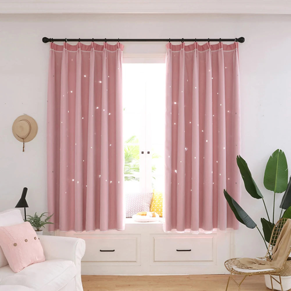 Bright Double Layer Blackout Star Hollow Curtains in USA