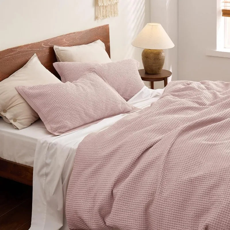 Cotton Waffle Weave Coconut White Duvet Cover Set