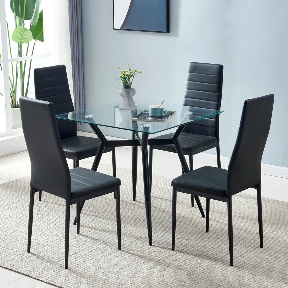 Assembled Stripping Texture Backrest Dining Chairs Black IN USA.