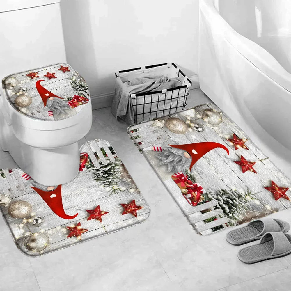 Christmas Bathroom Sets with Shower Curtain Rugs Red Truck in USA.