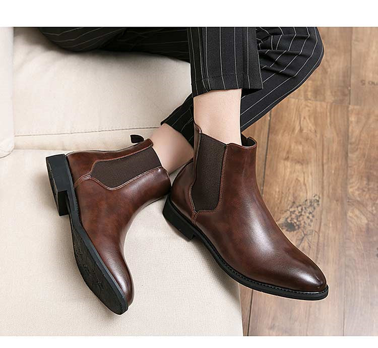 New Chelsea Boots Men Shoes PU Brown Fashion Versatile in USA