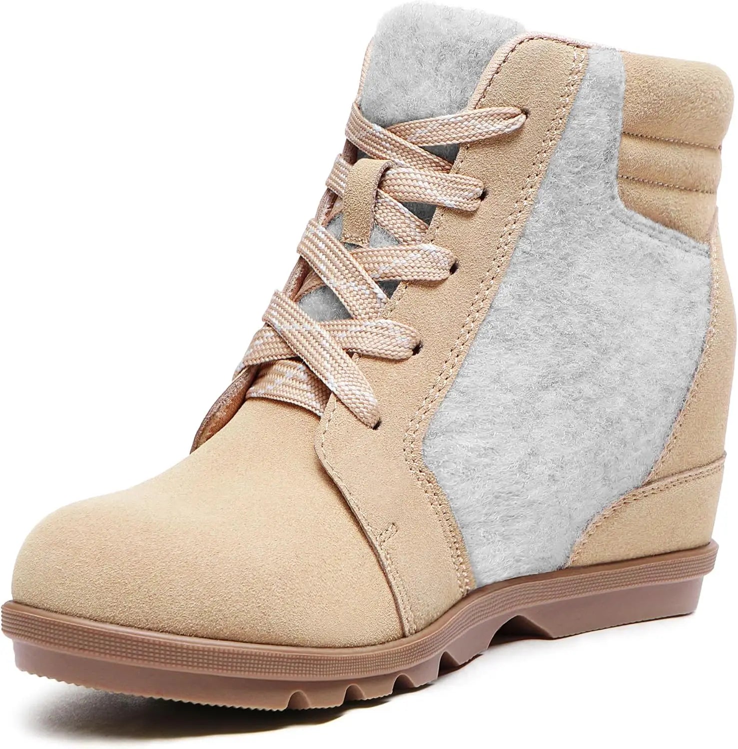 Women’s Lace Up Wedge Ankle Boots Comfortable Suede Hidden Wedge Booti