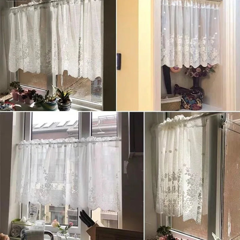 Lace Wave Short Tulle Half Curtains Living Room White Floating in USA