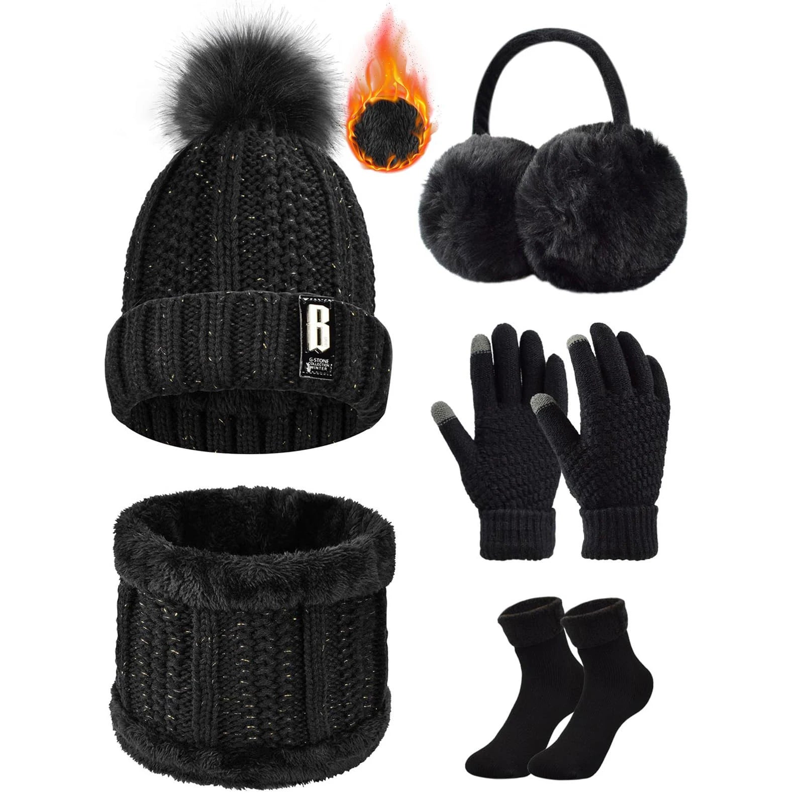 Knitted Hat and Scarf Set Touch Screen Gloves in USA