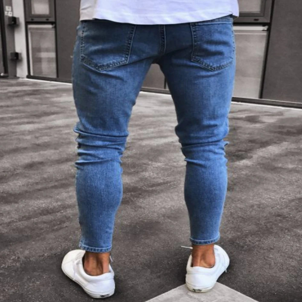 White Embroidery Skinny Ripped Jeans Men Cotton in USA