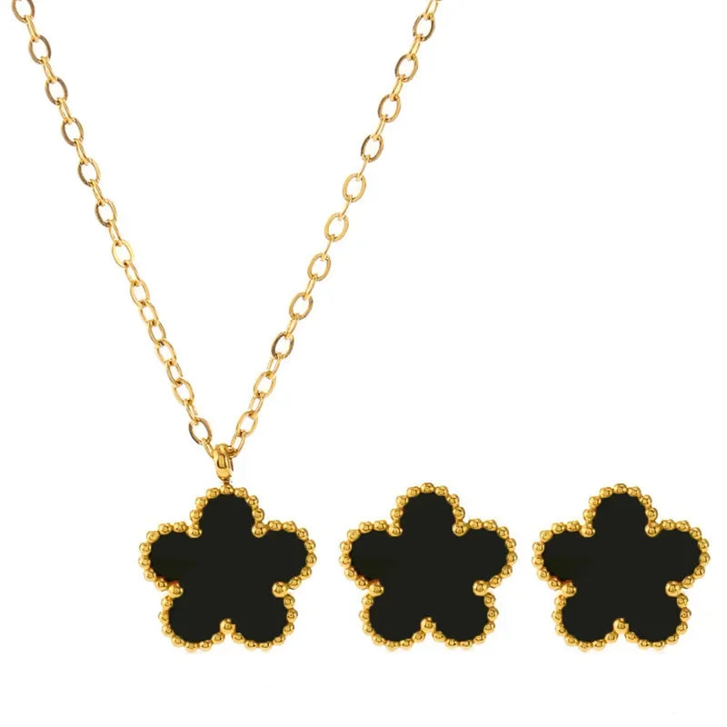 Flower Clover Earrings Necklace Ring Bracelet Four-piece Woman in USA