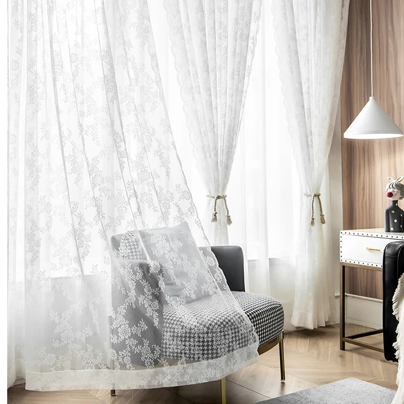 Pastoral White Tulle Sheer Window Curtains Voile Organza in USA.