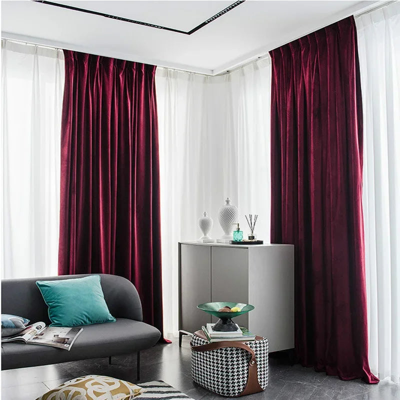 Solid Color Velvet Curtains Living Room Bedroom Blackout in USA