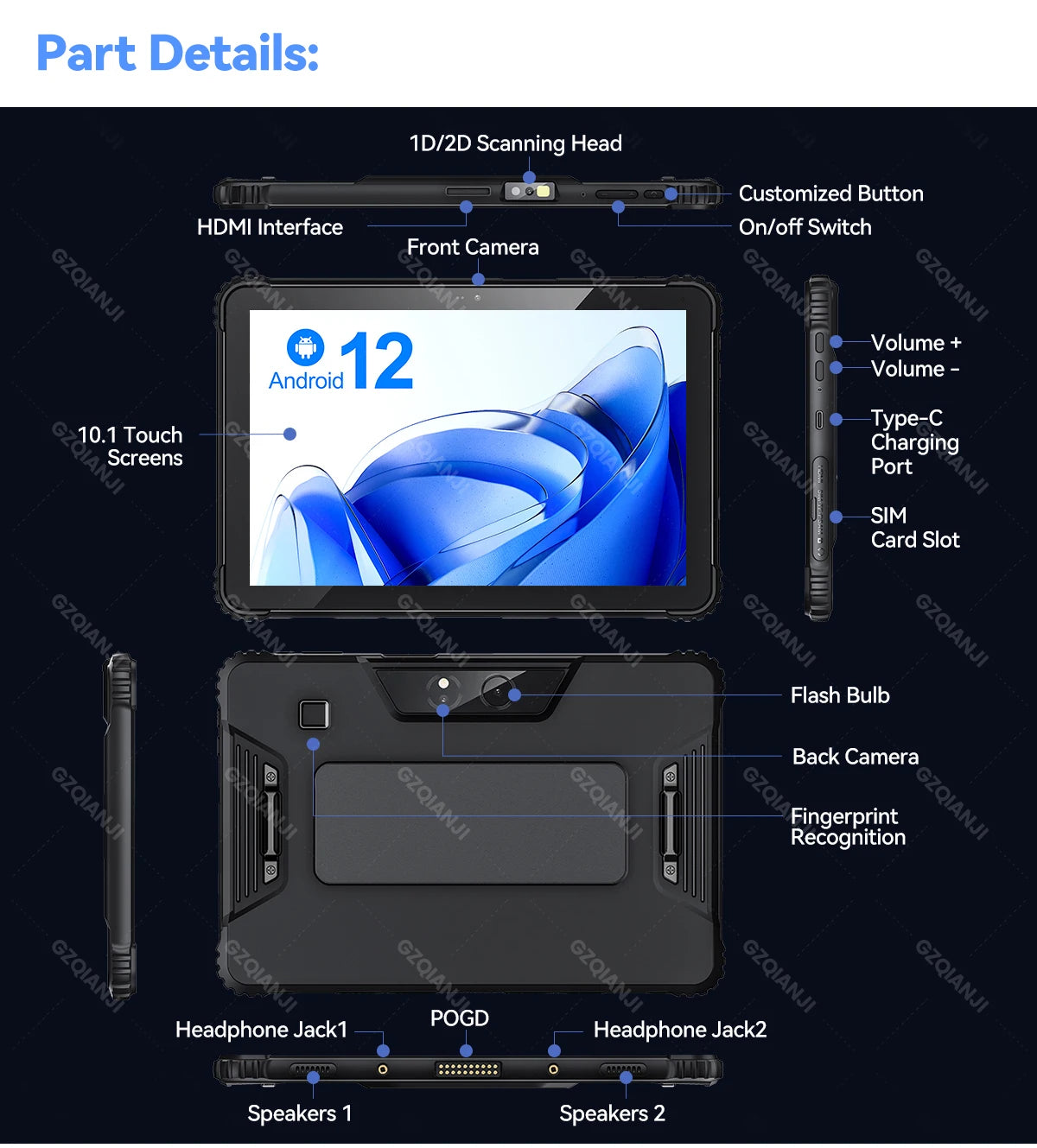 5G Industrial Android 12 Tablet Rugged PDA Triple Defence in USA.