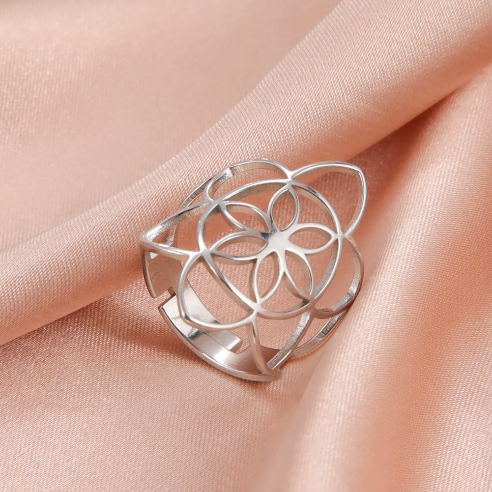 Unift Scared Geometry Flower Life Ring Adjustable Stainless Steel Ring in USA