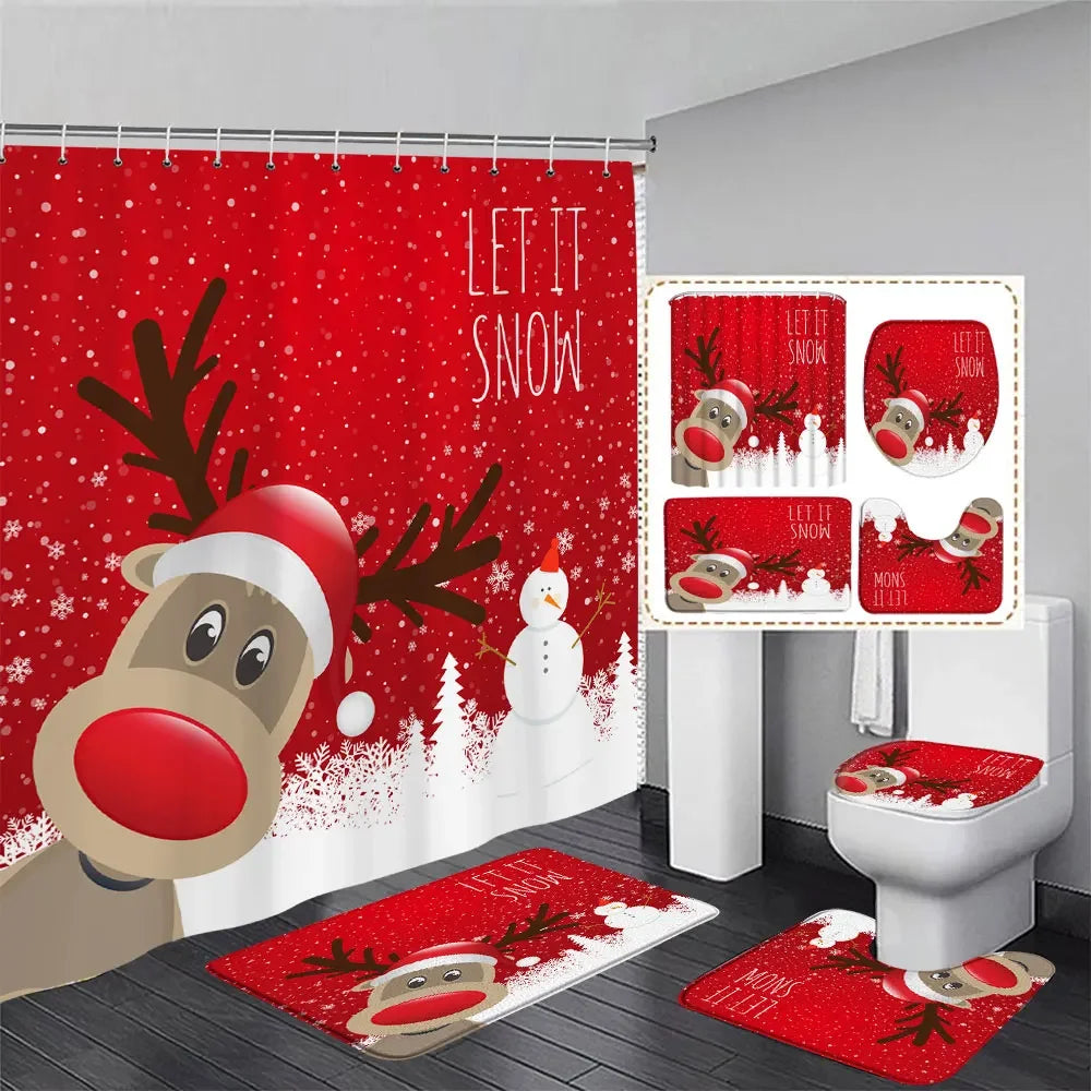 Christmas Bathroom Sets with Shower Curtain Rugs Red Truck in USA.