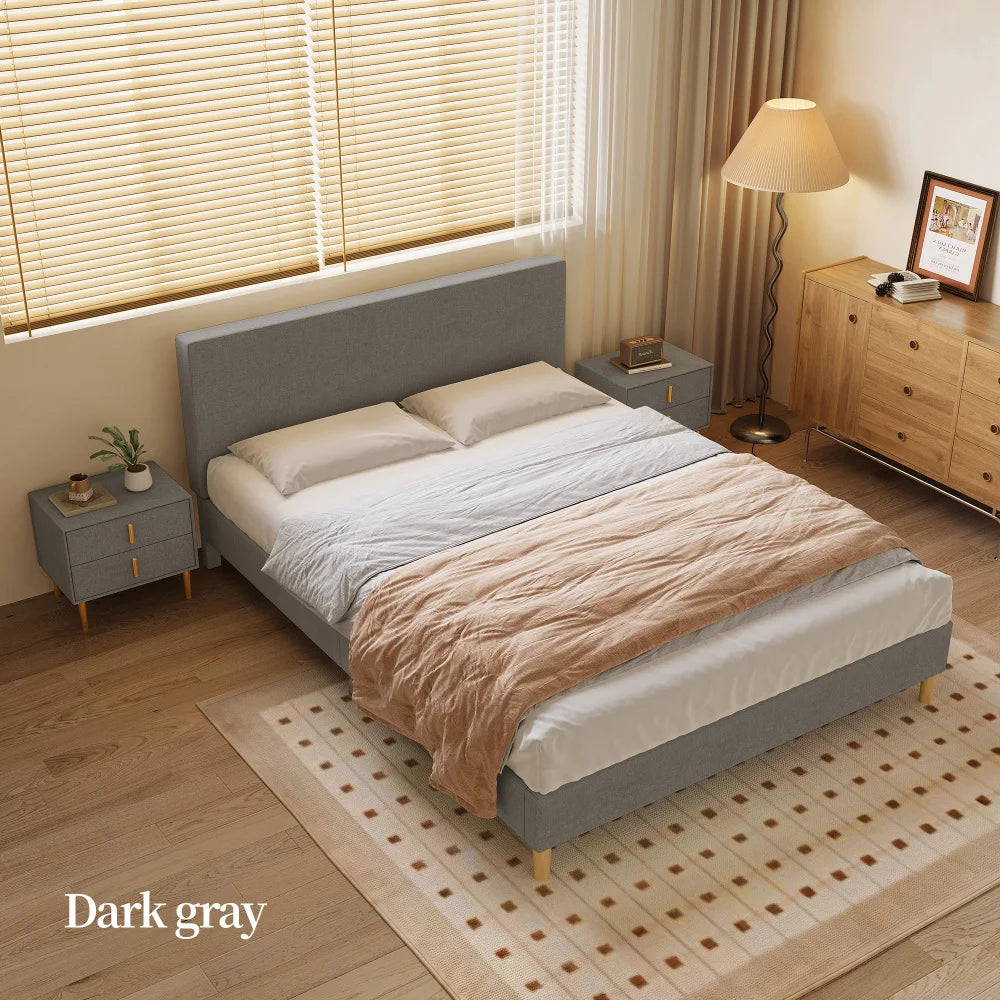 Queen Size Bed, Cotton Linen Fabric, Simple Style, IN USA.