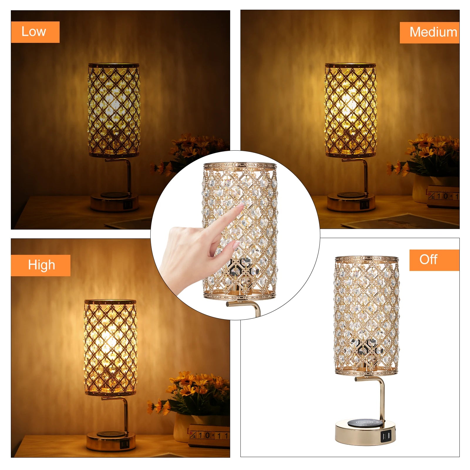 Neoglint Crystal Table Lamp Touch Control Bedside Lamp IN USA.