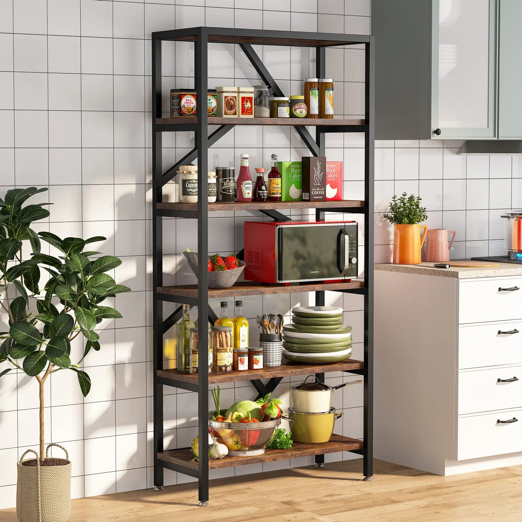 Shelving Units Organizer Industrial Wood Open Bookshelf in USA.