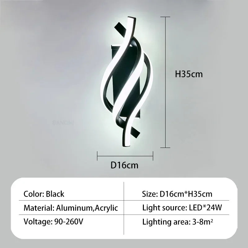 Modern LED Wall Light Curved Design Spiral Wall Lamp IN USA.