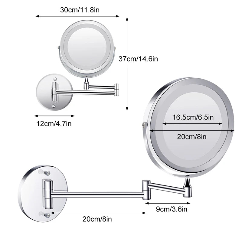 Wall Mounted Folding Arm Extend Bathroom Mirror With LED Light in USA.