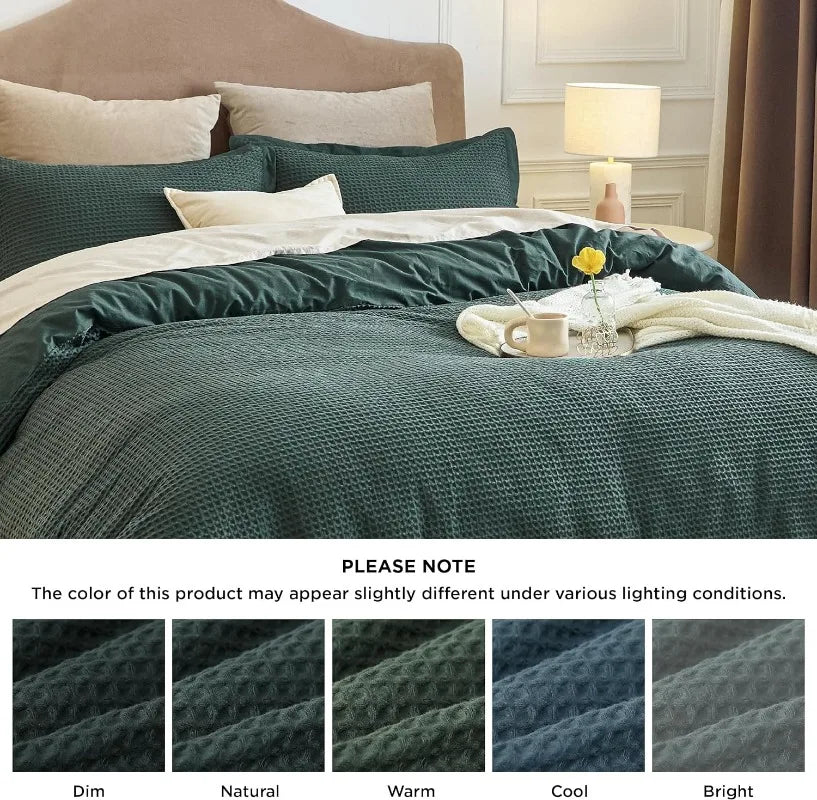 Cotton Waffle Weave Coconut White Duvet Cover Set