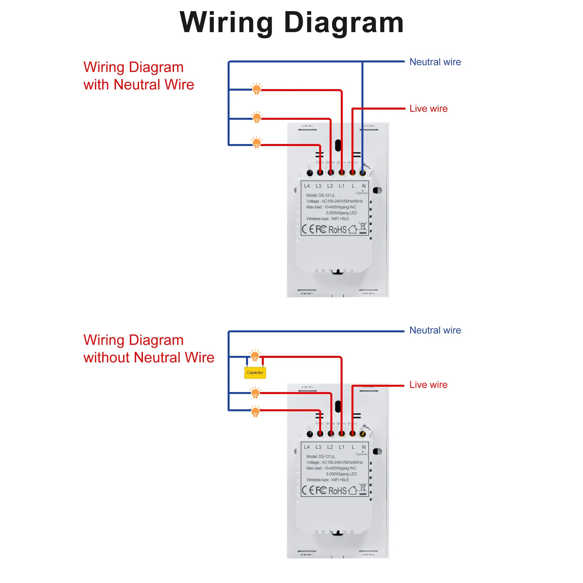 Smart Wifi Touch Switch No Neutral Wire Required Smart Home in USA.