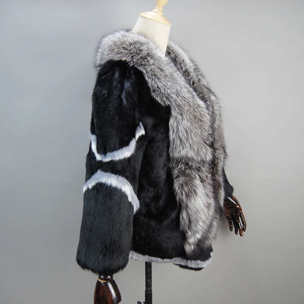 New Arrival Fashion Women Winter Full Pelt Rabbit Fur Coat in USA