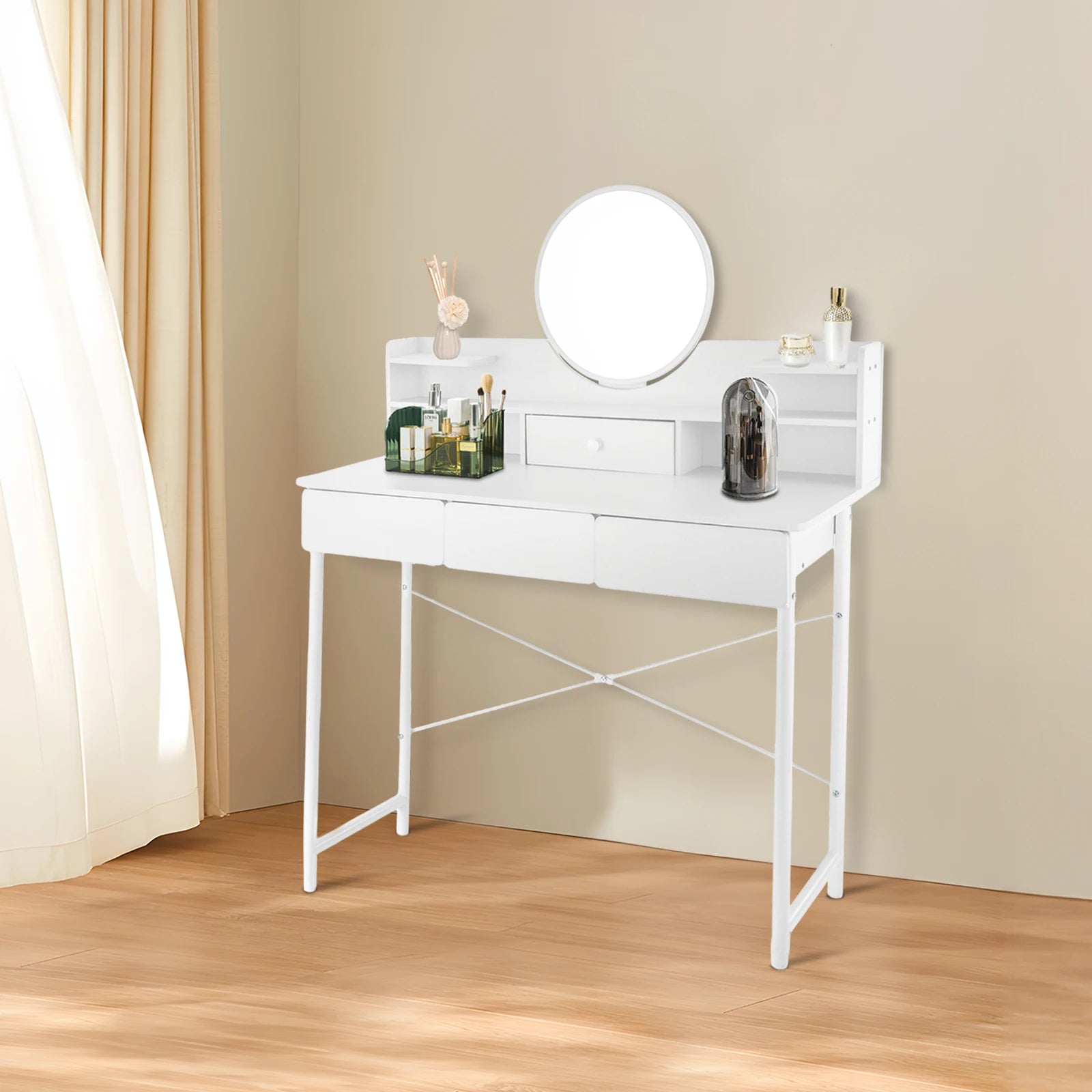 Bedroom Makeup Desk Drawers White Dressing Table IN USA.