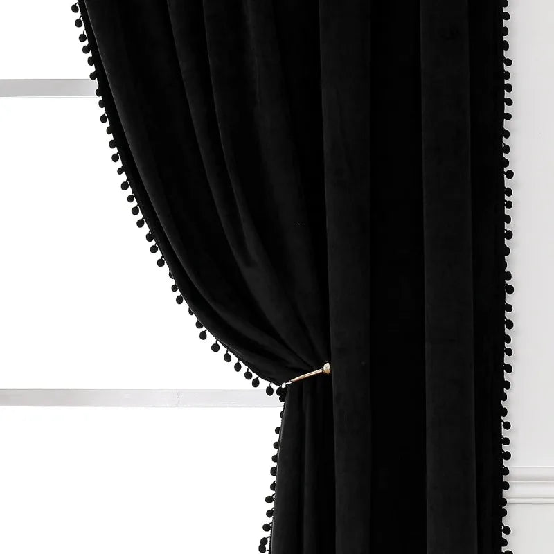 Pom Velvet Curtains for Bedroom, Blackout Curtains in USA