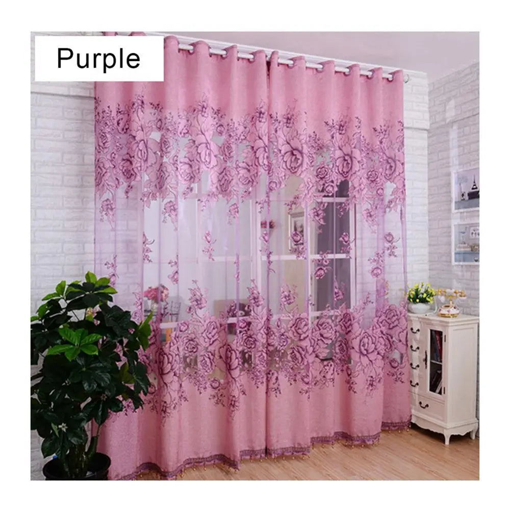 Flower Jacquard Tulle Window Curtain Drape Lace Embroidered IN USA.