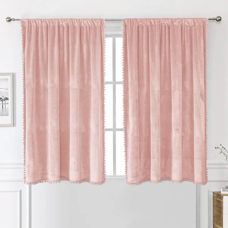 Pom Velvet Curtains for Bedroom, Blackout Curtains in USA