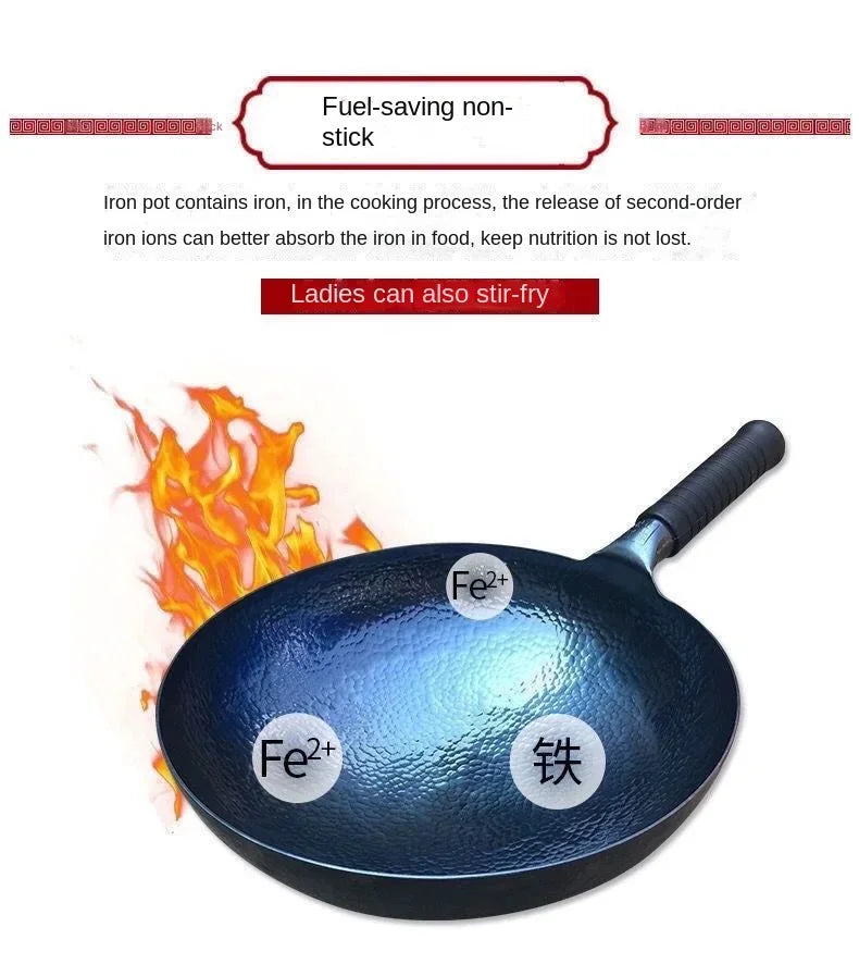 Iron Wok Pan Traditional Hammered Iron Woks Frying in USA.