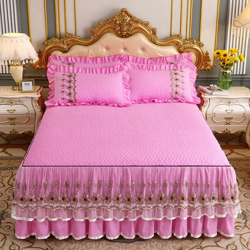 Modern Bed Skirt for Queen King Size Bed with Lace Cotton Bed Spread f