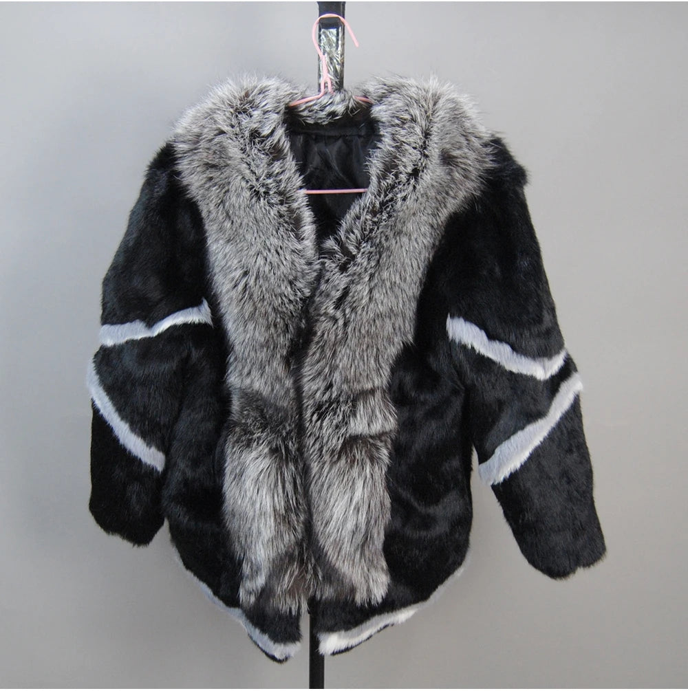 New Arrival Fashion Women Winter Full Pelt Rabbit Fur Coat in USA