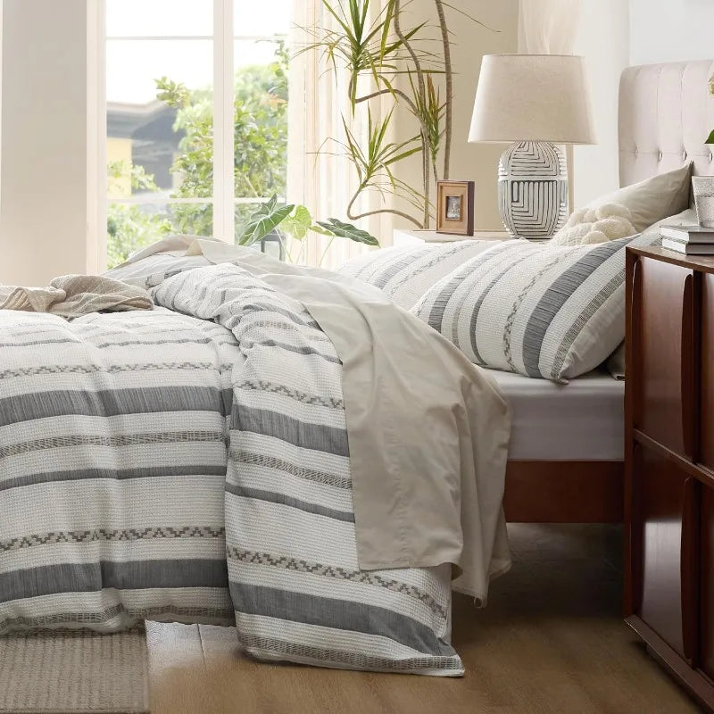 Cotton Waffle Weave Coconut White Duvet Cover Set